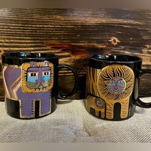 Vintage lion family Laurel Burch mugs